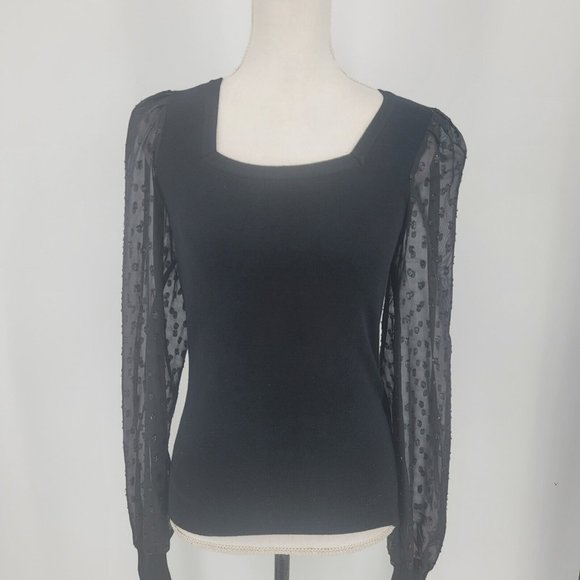 Catherine Malandrino Sweaters - Catherine Malandrino Black Sheer Polka Dot Sleeves Pullover Sweater Blouse Large